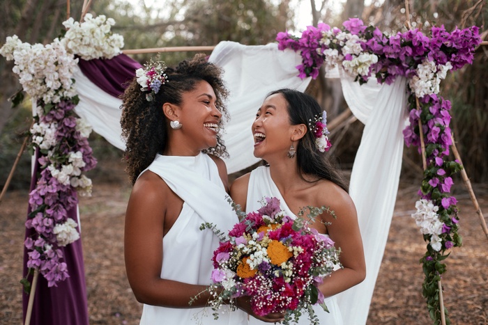 lesbian couple in lavender marriage