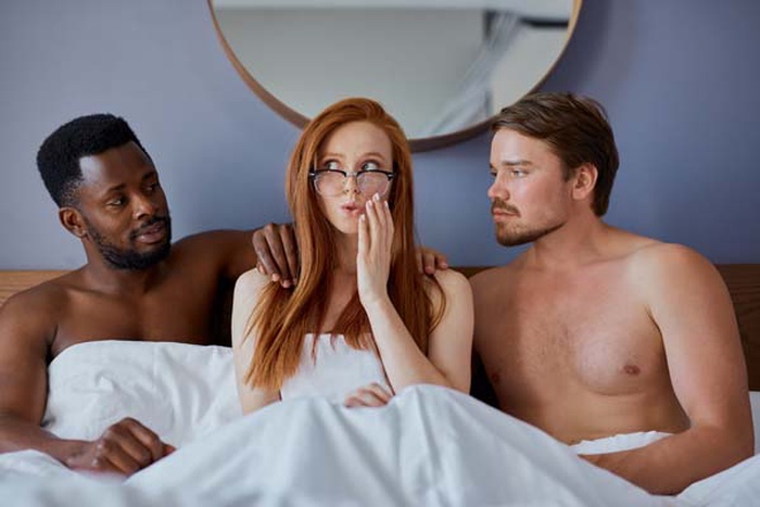  Threesome concept with people going to have group sex together